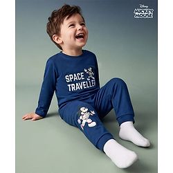 Babyhug Disney Single Jersey Knit Full Sleeves T-Shirt & Pyjama Night Suit with Space Theme Glow in the Dark Print - Navy Blue