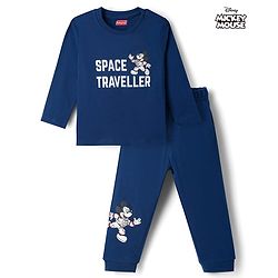 Babyhug Disney Single Jersey Knit Full Sleeves T-Shirt & Pyjama Night Suit with Space Theme Glow in the Dark Print - Navy Blue