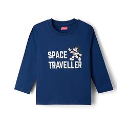 Babyhug Disney Single Jersey Knit Full Sleeves T-Shirt & Pyjama Night Suit with Space Theme Glow in the Dark Print - Navy Blue