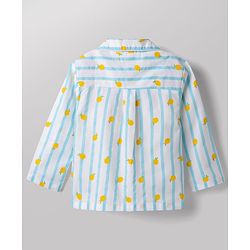 Babyhug 100% Cotton Knit Full Sleeves Striped & Tropical Theme Printed Co-Ords Shirt & Pyjama Night Suit - Light Blue