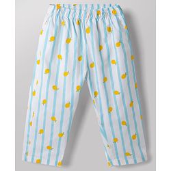Babyhug 100% Cotton Knit Full Sleeves Striped & Tropical Theme Printed Co-Ords Shirt & Pyjama Night Suit - Light Blue