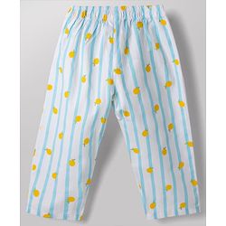 Babyhug 100% Cotton Knit Full Sleeves Striped & Tropical Theme Printed Co-Ords Shirt & Pyjama Night Suit - Light Blue
