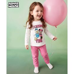 Babyhug Disney Single Jersey Knit Full Sleeves T-shirt & Pyjama Night Suit With Minnie Mouse & Donald Duck Graphic & Polka Dot Print - Pink