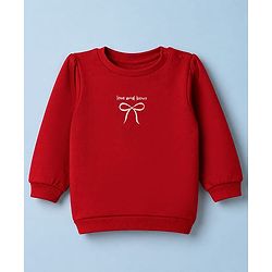 Babyhug Heavy Gauge 100% Cotton Terry Knit Full Sleeves Sweatshirts With Bow, Polka dot & Text Print Pack of 2 - White & Red
