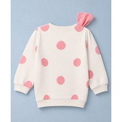 Babyhug Heavy Gauge 100% Cotton Terry Knit Full Sleeves Sweatshirts With Bow, Polka dot & Text Print Pack of 2 - White & Red