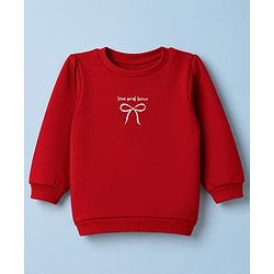 Babyhug Heavy Gauge 100% Cotton Terry Knit Full Sleeves Sweatshirts With Bow, Polka dot & Text Print Pack of 2 - White & Red