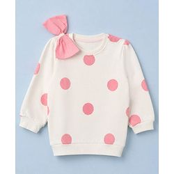 Babyhug Heavy Gauge 100% Cotton Terry Knit Full Sleeves Sweatshirts With Bow, Polka dot & Text Print Pack of 2 - White & Red