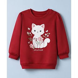 Babyhug Heavy Gauge 100% Cotton Terry Knit Full Sleeves Sweatshirts with Marie & Floral Print Pack of 2 - Red & Cream