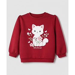Babyhug Heavy Gauge 100% Cotton Terry Knit Full Sleeves Sweatshirts with Marie & Floral Print Pack of 2 - Red & Cream