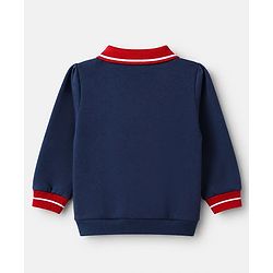 Babyhug 100% Cotton Heavy Gauge Terry Knit Collared Sweatshirt with Full Sleeves and 86 Embroidery with Kangaroo Pockets - Navy Blue