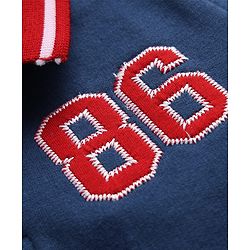 Babyhug 100% Cotton Heavy Gauge Terry Knit Collared Sweatshirt with Full Sleeves and 86 Embroidery with Kangaroo Pockets - Navy Blue