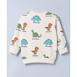 Babyhug Heavy Gauge 100% Cotton Terry Knit Full Sleeves Sweatshirts With Dinosaur and Text Print Pack of 2 - White & Green