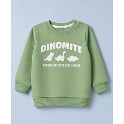 Babyhug Heavy Gauge 100% Cotton Terry Knit Full Sleeves Sweatshirts With Dinosaur and Text Print Pack of 2 - White & Green