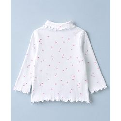Babyhug Cotton Knit Winter T-Shirt with Full Sleeves, Little Princess Embroidery and Hearts Print in White