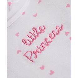 Babyhug Cotton Knit Winter T-Shirt with Full Sleeves, Little Princess Embroidery and Hearts Print in White