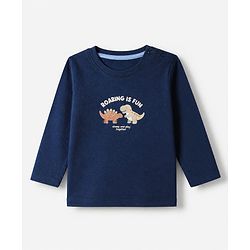 Babyhug 100% Cotton Knit Full Sleeves T-Shirts With Animal Print Pack of 3 in Navy Blue Peach