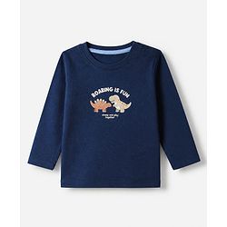 Babyhug 100% Cotton Knit Full Sleeves T-Shirts With Animal Print Pack of 3 in Navy Blue Peach