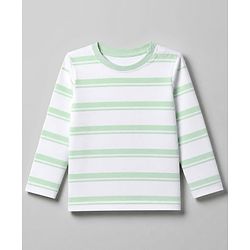 Babyhug 100% Cotton Knit Full Sleeves Striped T-Shirts with Elephant Trees Print Pack of 3 - White & Offwhite