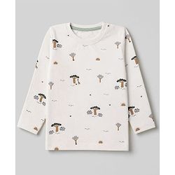 Babyhug 100% Cotton Knit Full Sleeves Striped T-Shirts with Elephant Trees Print Pack of 3 - White & Offwhite