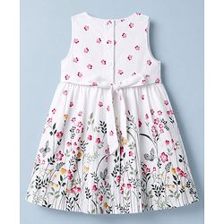Babyhug Poplin Woven Frock and Full Sleeve Shrug with Floral Print - White & Pink