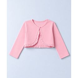 Babyhug Poplin Woven Frock and Full Sleeve Shrug with Floral Print - White & Pink