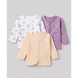 Babyhug 100% Cotton Interlock Knit Full Sleeves Jhablas with Bear & Star Print Pack of 3 - Purple White & Peach