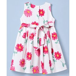 Babyhug Poplin Woven Frock and Full Sleeves Shrug with Floral Print - White & Dark Pink