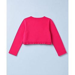 Babyhug Poplin Woven Frock and Full Sleeves Shrug with Floral Print - White & Dark Pink