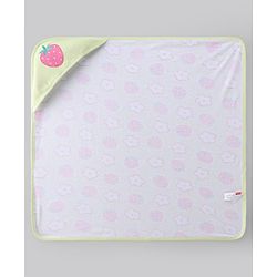 Babyhug Terry 100% Cotton Knit Hooded Towel With Embroidered Strawberry L 74.5 x B 77 cm - Light Green