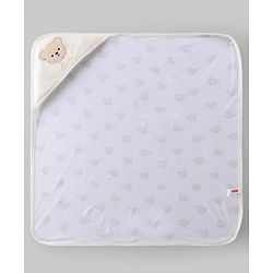 Babyhug Terry 100% Cotton Knit Hooded Towel With Embroidered Teddy Bear L 78 x B 74 cm - White
