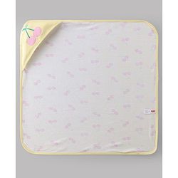 Babyhug Terry 100% Cotton Knit Hooded Towel With Embroidered Cherry L 79 x B 75 cm - Lemon