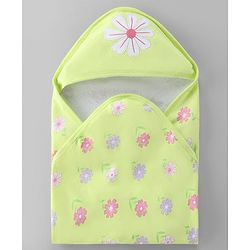 Babyhug Terry 100% Cotton Knit Hooded Towel With Embroidered Floral L 79 x B 75 cm - Light Green