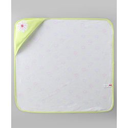 Babyhug Terry 100% Cotton Knit Hooded Towel With Embroidered Floral L 79 x B 75 cm - Light Green