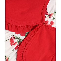 Babyhug Poplin Woven Sleeveless Frock with Jacket and Floral Print - White & Red