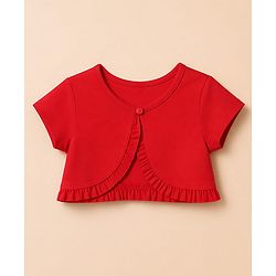 Babyhug Poplin Woven Sleeveless Frock with Jacket and Floral Print - White & Red