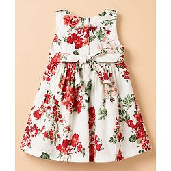 Babyhug Poplin Woven Sleeveless Frock with Jacket and Floral Print - White & Red