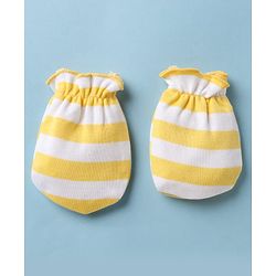 Babyhug 100% Cotton Interlock Knit Striped Cap Mittens & Booties Yellow - Diameter 9.5 cm