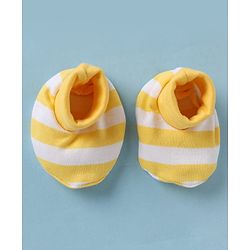 Babyhug 100% Cotton Interlock Knit Striped Cap Mittens & Booties Yellow - Diameter 9.5 cm