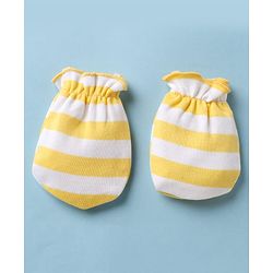 Babyhug 100% Cotton Interlock Knit Striped Cap Mittens & Booties Yellow - Diameter 9.5 cm