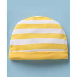 Babyhug 100% Cotton Interlock Knit Striped Cap Mittens & Booties Yellow - Diameter 9.5 cm