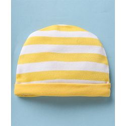 Babyhug 100% Cotton Interlock Knit Striped Cap Mittens & Booties Yellow - Diameter 9.5 cm