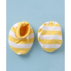Babyhug 100% Cotton Interlock Knit Striped Cap Mittens & Booties Yellow - Diameter 9.5 cm