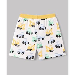 Babyhug 100% Cotton Single Jersey Cotton Knit Mid Thigh Shorts Set of 3 With Vehicle Print - Yellow, Blue & White