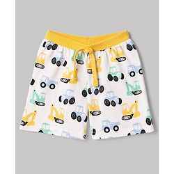 Babyhug 100% Cotton Single Jersey Cotton Knit Mid Thigh Shorts Set of 3 With Vehicle Print - Yellow, Blue & White