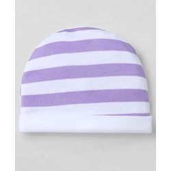 Babyhug 100% Cotton Interlock Knit Striped Cap, Mitten & Booties - Purple