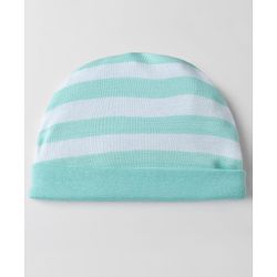 Babyhug 100% Cotton Interlock Knit Striped Cap Mittens & Booties Aqua Blue - Diameter 16.5 cm