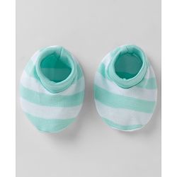 Babyhug 100% Cotton Interlock Knit Striped Cap Mittens & Booties Aqua Blue - Diameter 16.5 cm