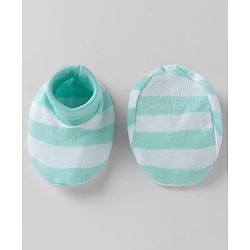 Babyhug 100% Cotton Interlock Knit Striped Cap Mittens & Booties Aqua Blue - Diameter 16.5 cm