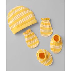 Babyhug 100% Cotton Interlock Knit Cap, Mitten & Booties In Yellow - Diameter 10.5 cm