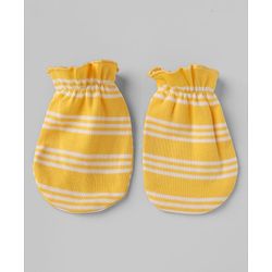 Babyhug 100% Cotton Interlock Knit Cap, Mitten & Booties In Yellow - Diameter 10.5 cm